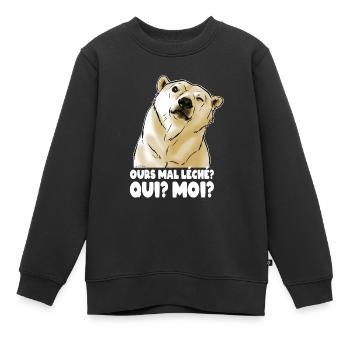 Ours mal léché (texte blanc) - Sweat Premium enfant bio - noir - Devant - AI Model Kid Female (0cm)