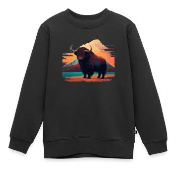 Ilustration de yak de l’Himalaya - Sweat Premium enfant bio - noir - Devant - AI Model Kid Female (0cm)