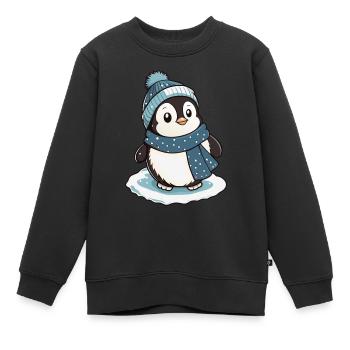 Cute penguin with scarf and bobble hat. - Kids Premium Organic Sweatshirt - black - Front - AI Model Kid Female (0cm)