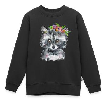 Waschbär Aquarell Design Blumenkranz - Kinder Premium Organic Sweatshirt - Schwarz - Vorne - AI Model Kid Female (0cm)