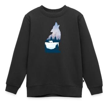 Loup hurlant en silhouette d'hiver avec forêt de conifères - Sweat Premium enfant bio - noir - Devant - AI Model Kid Female (0cm)