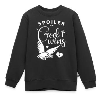 Spoiler: God Wins - Christen Glaube Gott Spruch - Kinder Premium Organic Sweatshirt - Schwarz - Vorne - AI Model Kid Female (0cm)