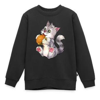 Niedliche essende Katze mit Burger Geschenkidee - Kinder Premium Organic Sweatshirt - Schwarz - Vorne - AI Model Kid Female (0cm)