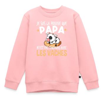 Vache Papa Bébé Nourrisson Naissance Cadeau - Sweat Premium enfant bio - rose - Devant - AI Model Kid Female (0cm)