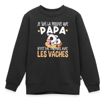 Vache Papa Bébé Nourrisson Naissance Cadeau - Sweat Premium enfant bio - noir - Devant - AI Model Kid Female (0cm)