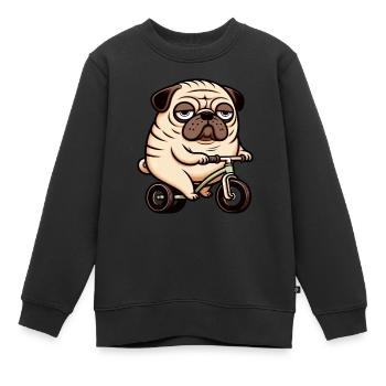 Lustiger Mops Hund auf Fahrrad Dreirad Laufrad - Kinder Premium Organic Sweatshirt - Schwarz - Vorne - AI Model Kid Female (0cm)