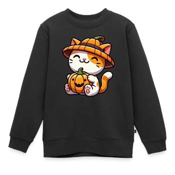 Lunatique Halloween chat citrouille chapeau - Sweat Premium enfant bio - noir - Devant - AI Model Kid Female (0cm)