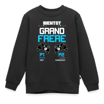 Bientôt grand frère Thème jeux Vidéo - Sweat Premium enfant bio - noir - Devant - AI Model Kid Female (0cm)