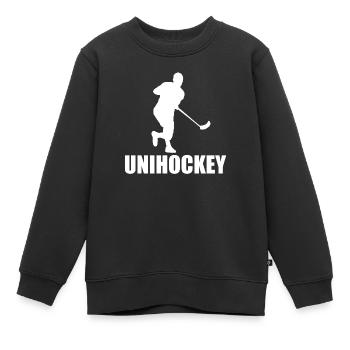 Unihockey - Kinder Premium Organic Sweatshirt - Schwarz - Vorne - AI Model Kid Female (0cm)
