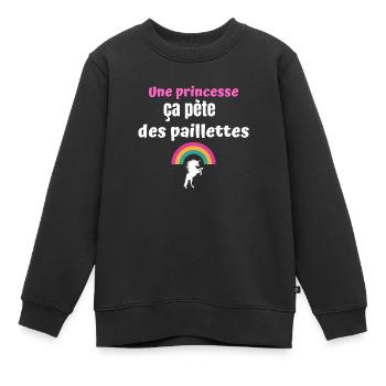 Une princesse ça pète des paillettes - Sweat Premium enfant bio - noir - Devant - AI Model Kid Female (0cm)