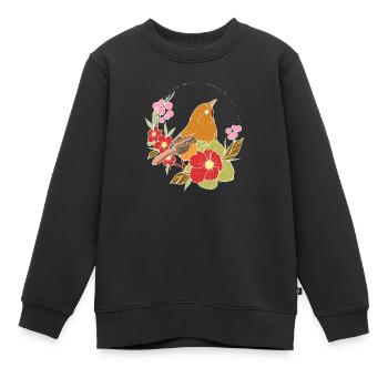 Oiseau de printemps dans les fleurs - Sweat Premium enfant bio - noir - Devant - AI Model Kid Female (0cm)