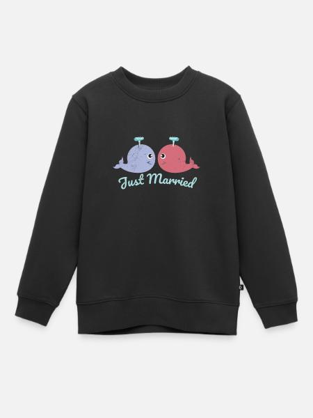 Poisson Deux baleines viennent de se marier cadeau - Sweat Premium enfant bio - noir