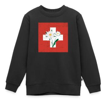 Edelweiss Schweiz Flagge Lustige Geschenkidee - Kinder Premium Organic Sweatshirt - Schwarz - Vorne - AI Model Kid Female (0cm)