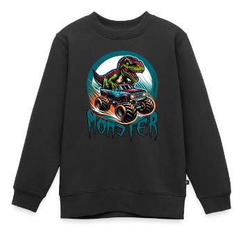 T-Rex Dino Tyrannosaurus Rex auf Monstertruck - Kinder Premium Organic Sweatshirt - Schwarz - Vorne - AI Model Kid Female (0cm)