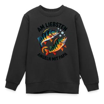 Angeln mit Papa, springende Barsche - Kinder Premium Organic Sweatshirt - Schwarz - Vorne - AI Model Kid Female (0cm)