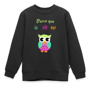chouette - Sweat Premium enfant bio - noir - Devant - AI Model Kid Female (0cm)
