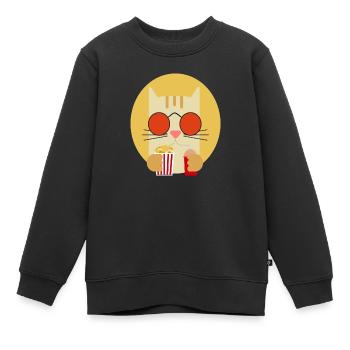 Popcorn Grignots Kino Canapé Fast Food Chips - Sweat Premium enfant bio - noir - Devant - AI Model Kid Female (0cm)