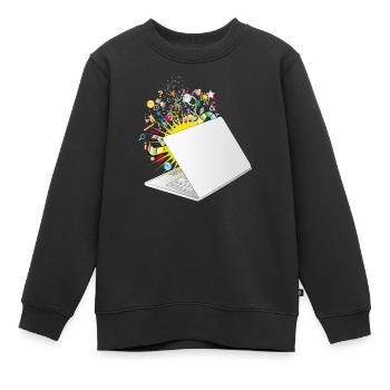 Ein halb geöffneter Laptop mit vielen Symbolen - Kinder Premium Organic Sweatshirt - Schwarz - Vorne - AI Model Kid Female (0cm)