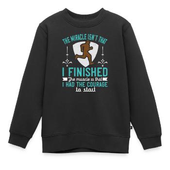 Le miracle ce n'est pas de finir - Humour courir - Sweat Premium enfant bio - noir - Devant - AI Model Kid Female (0cm)