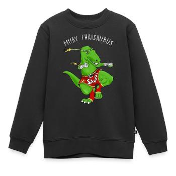 Dinosaurier Humor Thai Boxen Sport Geschenkidee - Kinder Premium Organic Sweatshirt - Schwarz - Vorne - AI Model Kid Female (0cm)