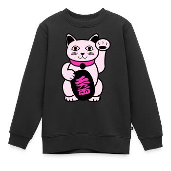 Maneki Waving Chat - Sweat Premium enfant bio - noir - Devant - AI Model Kid Female (0cm)