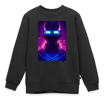 Sci-Fi Neonpunk - Sweat Premium enfant bio - noir - Devant - AI Model Kid Female (0cm)