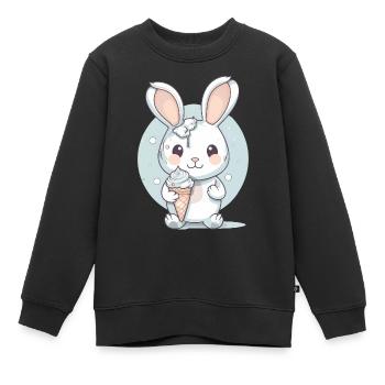 Sommerlicher Genuss: Hase mit Eis - Kinder Premium Organic Sweatshirt - Schwarz - Vorne - AI Model Kid Female (0cm)