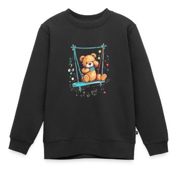 Teddy auf seiner Schaukel - Kinder Premium Organic Sweatshirt - Schwarz - Vorne - AI Model Kid Female (0cm)