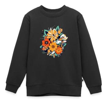 Bouquet de fleurs type années 70 - Sweat Premium enfant bio - noir - Devant - AI Model Kid Female (0cm)