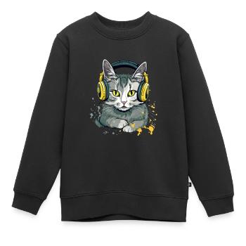 Jili le chat audiophile - Sweat Premium enfant bio - noir - Devant - AI Model Kid Female (0cm)