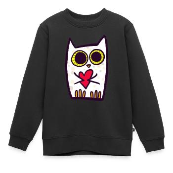 Eule mit Herz - Kinder Premium Organic Sweatshirt - Schwarz - Vorne - AI Model Kid Female (0cm)