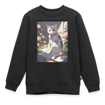 Cute Cat :3 90s Anime Style - Kinder Premium Organic Sweatshirt - Schwarz - Vorne - AI Model Kid Female (0cm)