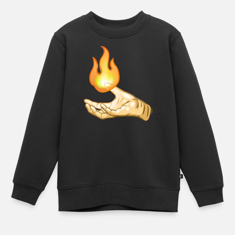 Flamme über der Hand - Kinder Premium Organic Sweatshirt - Schwarz