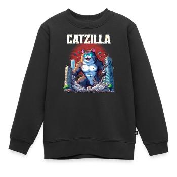 Catzilla-Invasion - Kinder Premium Organic Sweatshirt - Schwarz - Vorne - AI Model Kid Female (0cm)