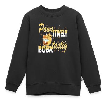 Chat Boba mordant à la patte-itively Boba-tastique - Sweat Premium enfant bio - noir - Devant - AI Model Kid Female (0cm)
