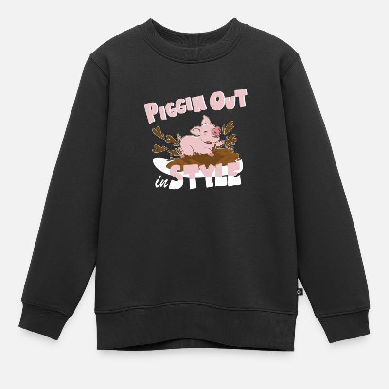 Piggin' Out in Style Pet farming love - Kids Premium Organic Sweatshirt - black