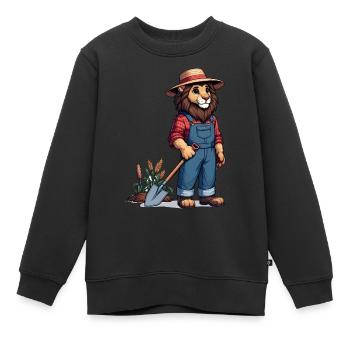 Cute Lion Farmer - Kinder Premium Organic Sweatshirt - Schwarz - Vorne - AI Model Kid Female (0cm)