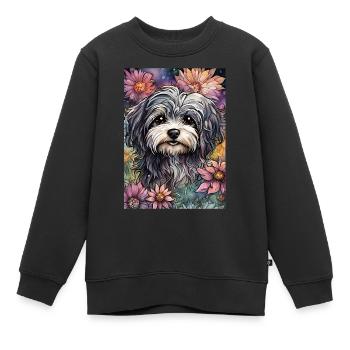 Niedlicher Havaneser Hund in Aquarell - Kinder Premium Organic Sweatshirt - Schwarz - Vorne - AI Model Kid Female (0cm)