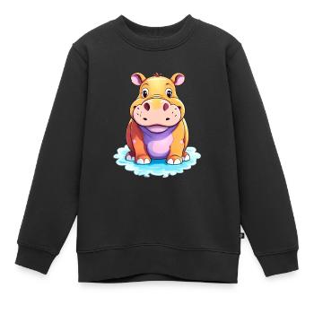 Hippopotamus Niedliches Nilpferd - Kinder Premium Organic Sweatshirt - Schwarz - Vorne - AI Model Kid Female (0cm)