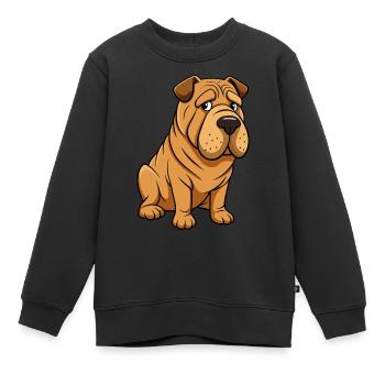 Inquiet Shar Pei ride sourcil oeuvre - Sweat Premium enfant bio - noir - Devant - AI Model Kid Female (0cm)