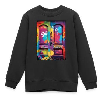 Porte / Entrée / Serrure / Portail / Porte d’entrée / Design - Sweat Premium enfant bio - noir - Devant - AI Model Kid Female (0cm)