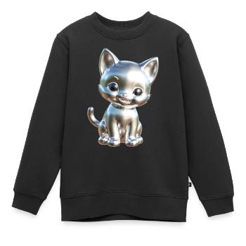 Chrom Katze süß Silber niedlich - Kinder Premium Organic Sweatshirt - Schwarz - Vorne - AI Model Kid Female (0cm)