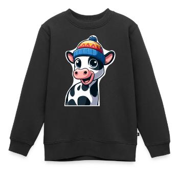 Veau avec bonnet - Sweat Premium enfant bio - noir - Devant - AI Model Kid Female (0cm)