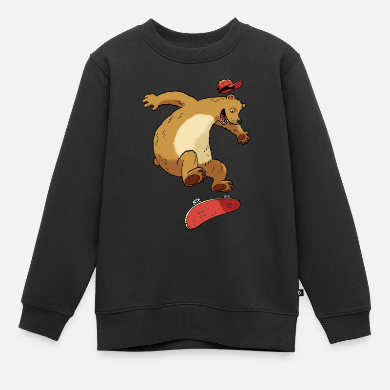 Ours sur planche à roulettes - Sweat Premium enfant bio - noir