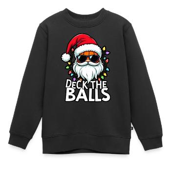 Basketball Im Weihnachtsmannkostüm "Deck The Balls - Kinder Premium Organic Sweatshirt - Schwarz - Vorne - AI Model Kid Female (0cm)
