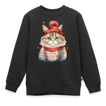 Winterkatze im Strickpullover - Kinder Premium Organic Sweatshirt - Schwarz - Vorne - AI Model Kid Female (0cm)