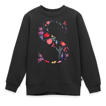 Personalisierte Blumenbuchstaben - Geschenkidee - Kinder Premium Organic Sweatshirt - Schwarz - Vorne - AI Model Kid Female (0cm)