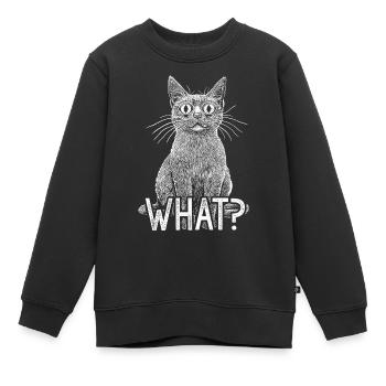 Katze Was Lustige Weiße Katze mit intensivem Horrorblick - Kinder Premium Organic Sweatshirt - Schwarz - Vorne - AI Model Kid Female (0cm)