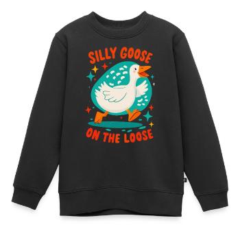 Oie idiote en liberté - Sweat Premium enfant bio - noir - Devant - AI Model Kid Female (0cm)