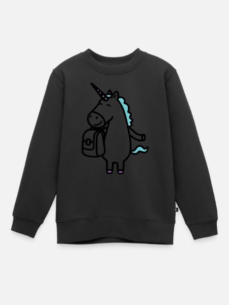Licorne joyeuse pour l’inscription à l’école avec cartable - Sweat Premium enfant bio - noir